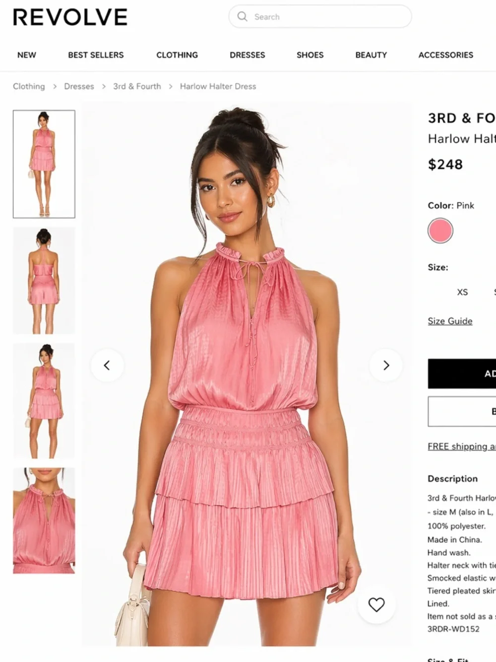 3RD & Fourth Pink Satin Halter Mini Dress Size Medium - Picture 8 of 8